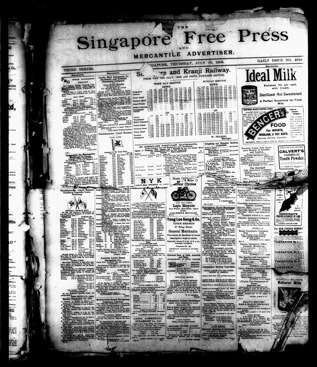 Miniature of Singapore Free Press and Mercantile Advertiser 16 July 1903