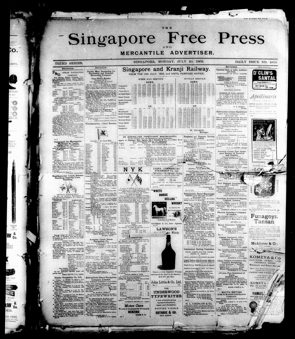 Miniature of Singapore Free Press and Mercantile Advertiser 20 July 1903