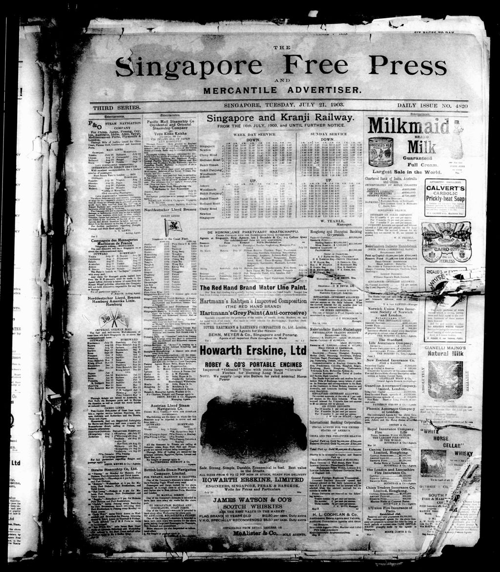 Miniature of Singapore Free Press and Mercantile Advertiser 21 July 1903