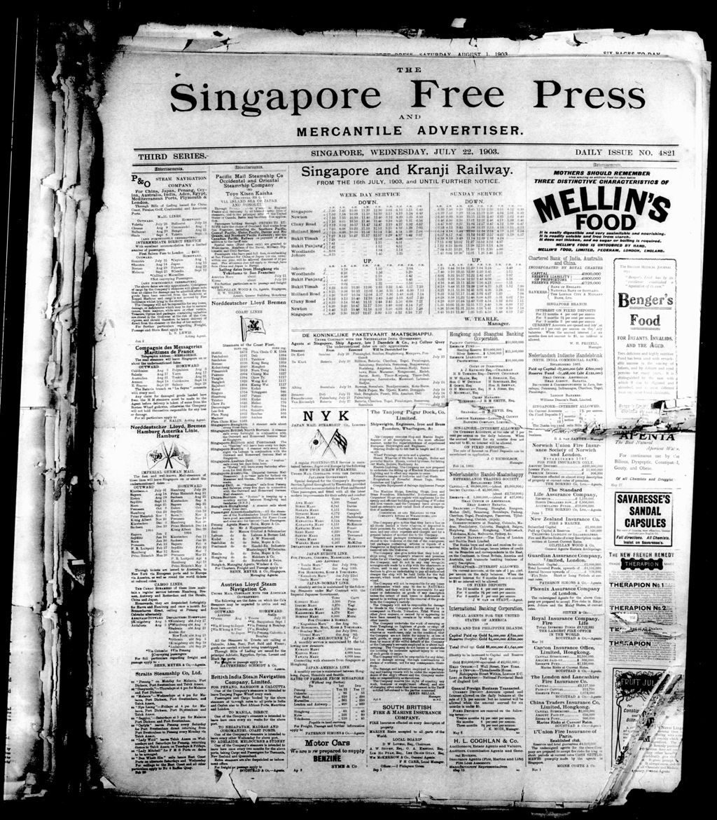 Miniature of Singapore Free Press and Mercantile Advertiser 22 July 1903