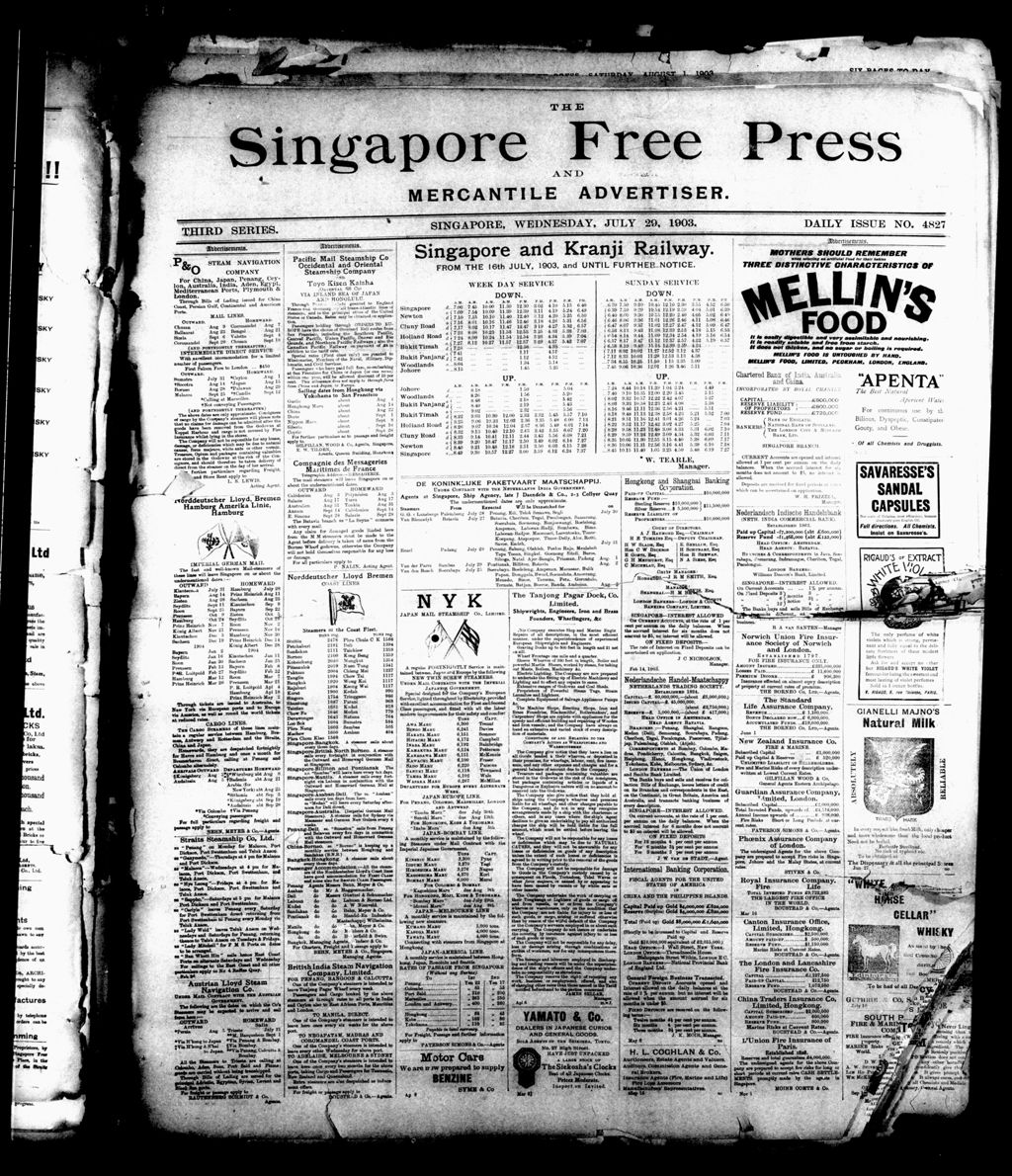 Miniature of Singapore Free Press and Mercantile Advertiser 29 July 1903