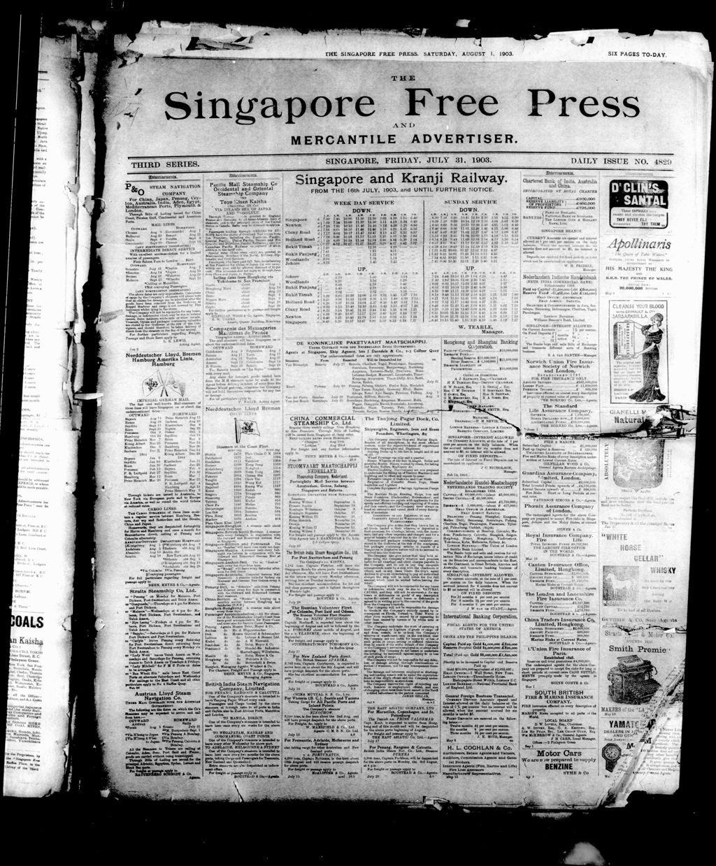 Miniature of Singapore Free Press and Mercantile Advertiser 31 July 1903