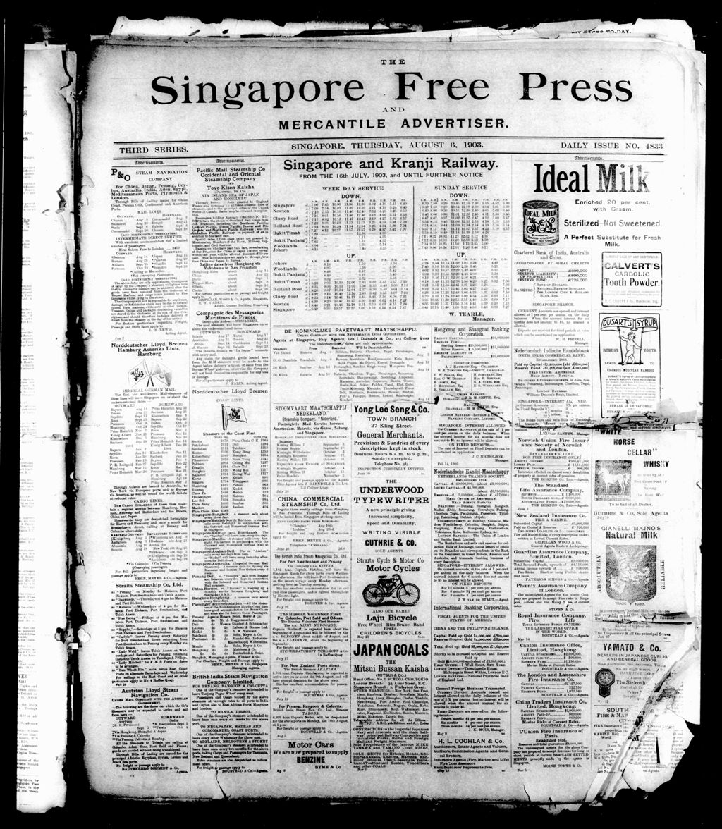 Miniature of Singapore Free Press and Mercantile Advertiser 06 August 1903