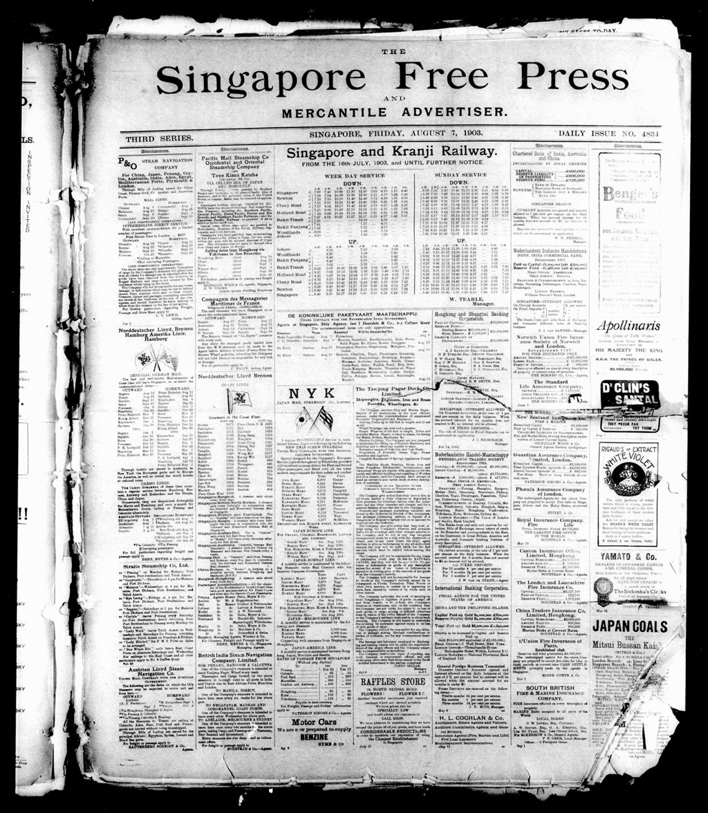 Miniature of Singapore Free Press and Mercantile Advertiser 07 August 1903