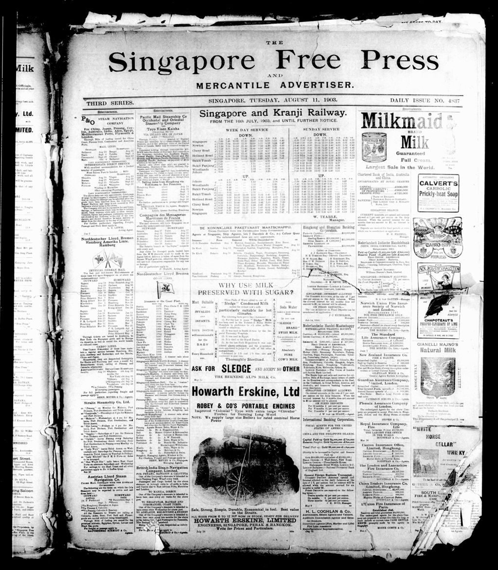 Miniature of Singapore Free Press and Mercantile Advertiser 11 August 1903