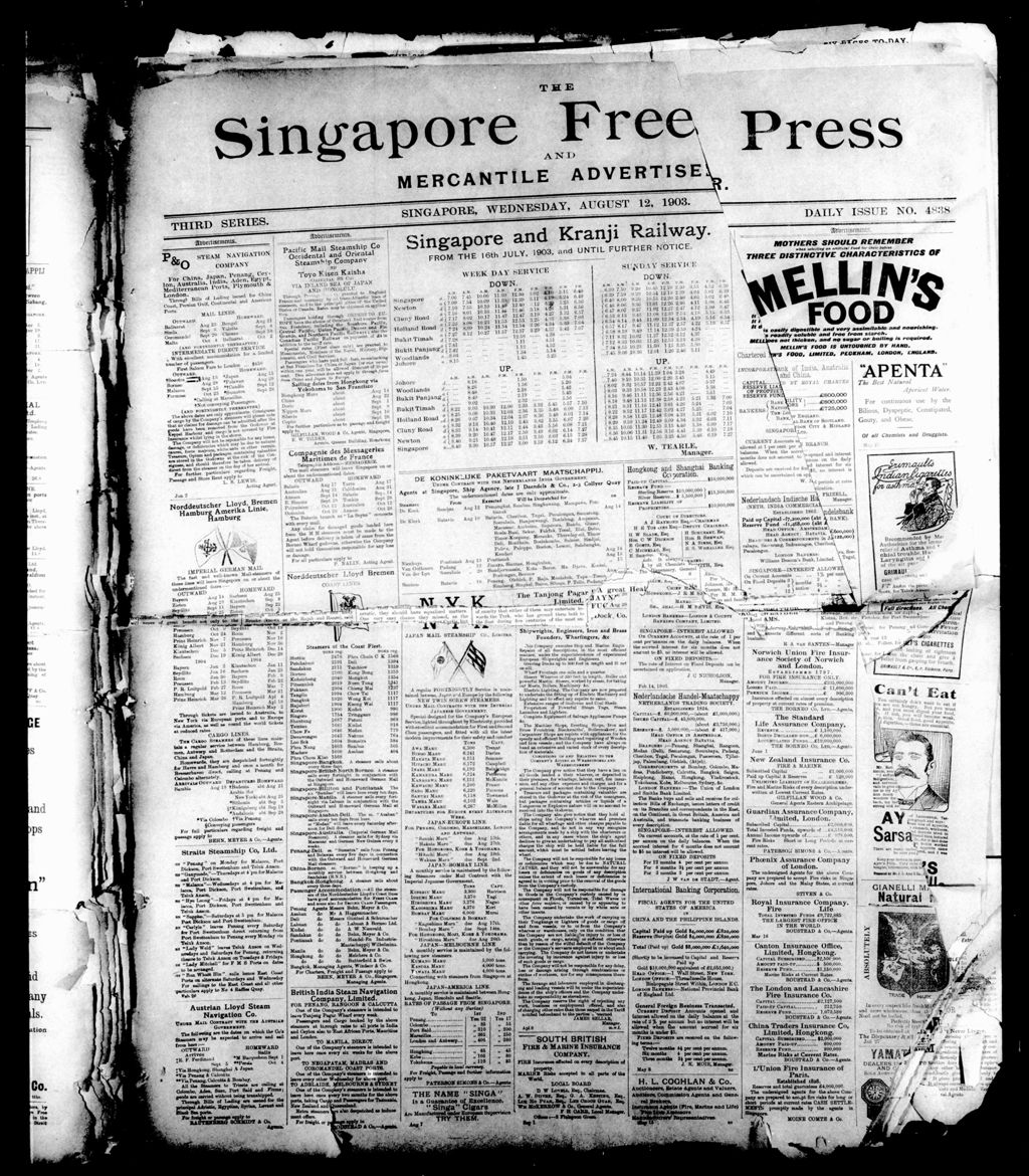 Miniature of Singapore Free Press and Mercantile Advertiser 12 August 1903