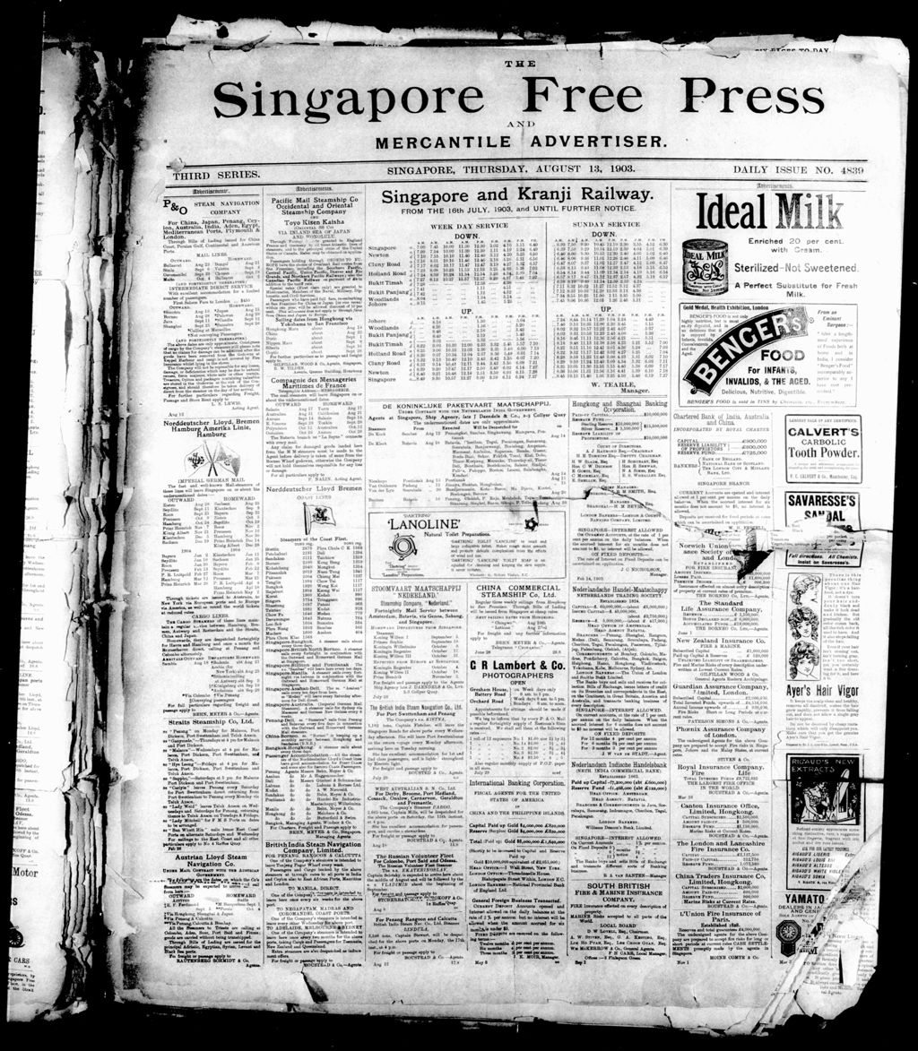 Miniature of Singapore Free Press and Mercantile Advertiser 13 August 1903