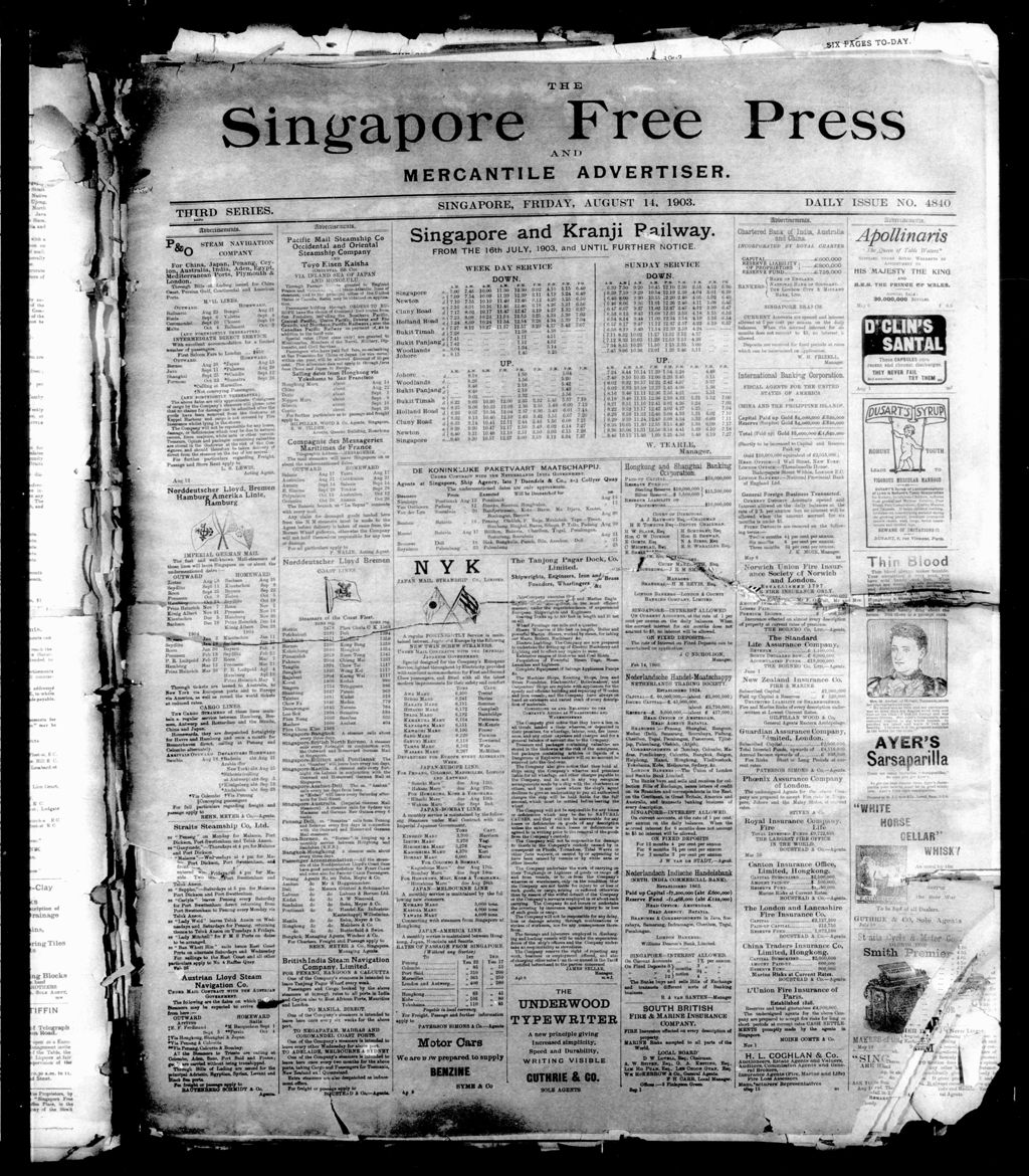 Miniature of Singapore Free Press and Mercantile Advertiser 14 August 1903