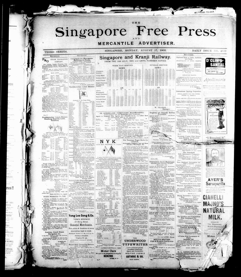 Miniature of Singapore Free Press and Mercantile Advertiser 17 August 1903