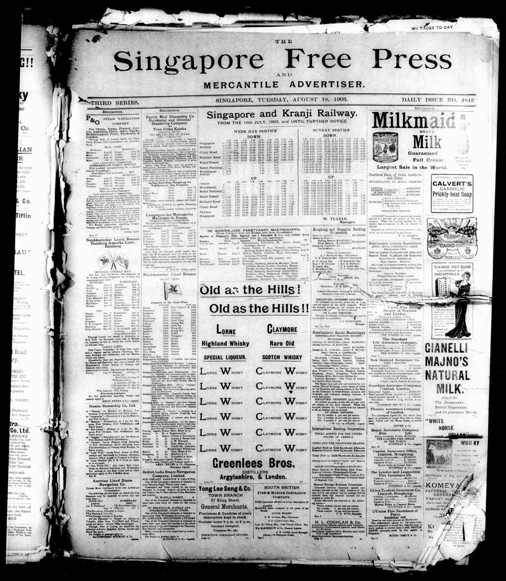 Miniature of Singapore Free Press and Mercantile Advertiser 18 August 1903