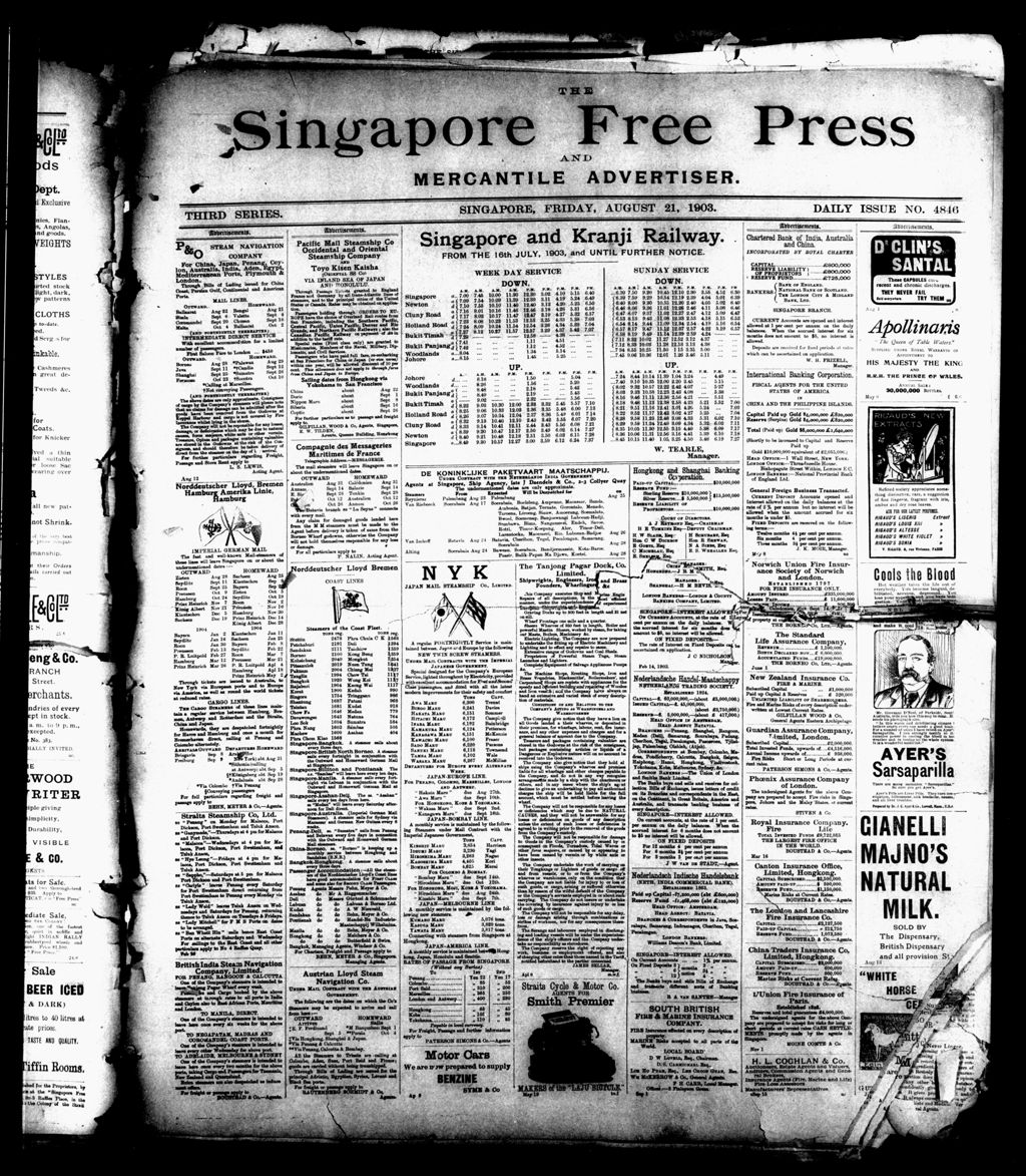 Miniature of Singapore Free Press and Mercantile Advertiser 21 August 1903