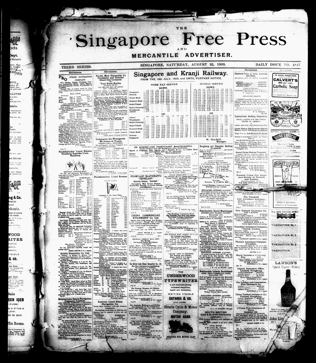 Miniature of Singapore Free Press and Mercantile Advertiser 22 August 1903