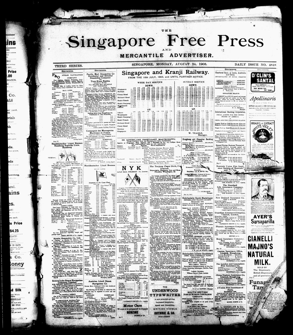 Miniature of Singapore Free Press and Mercantile Advertiser 24 August 1903