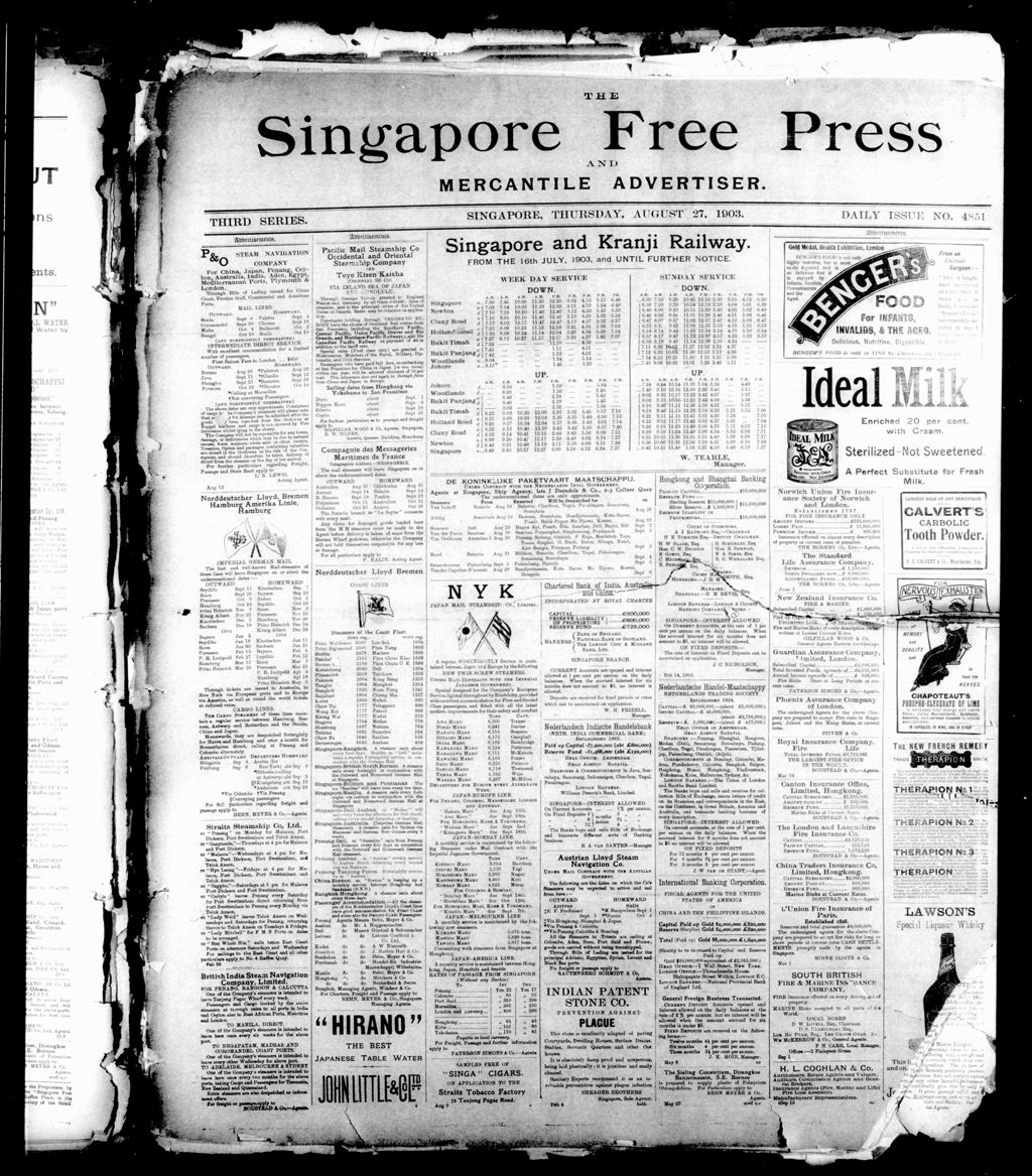 Miniature of Singapore Free Press and Mercantile Advertiser 27 August 1903