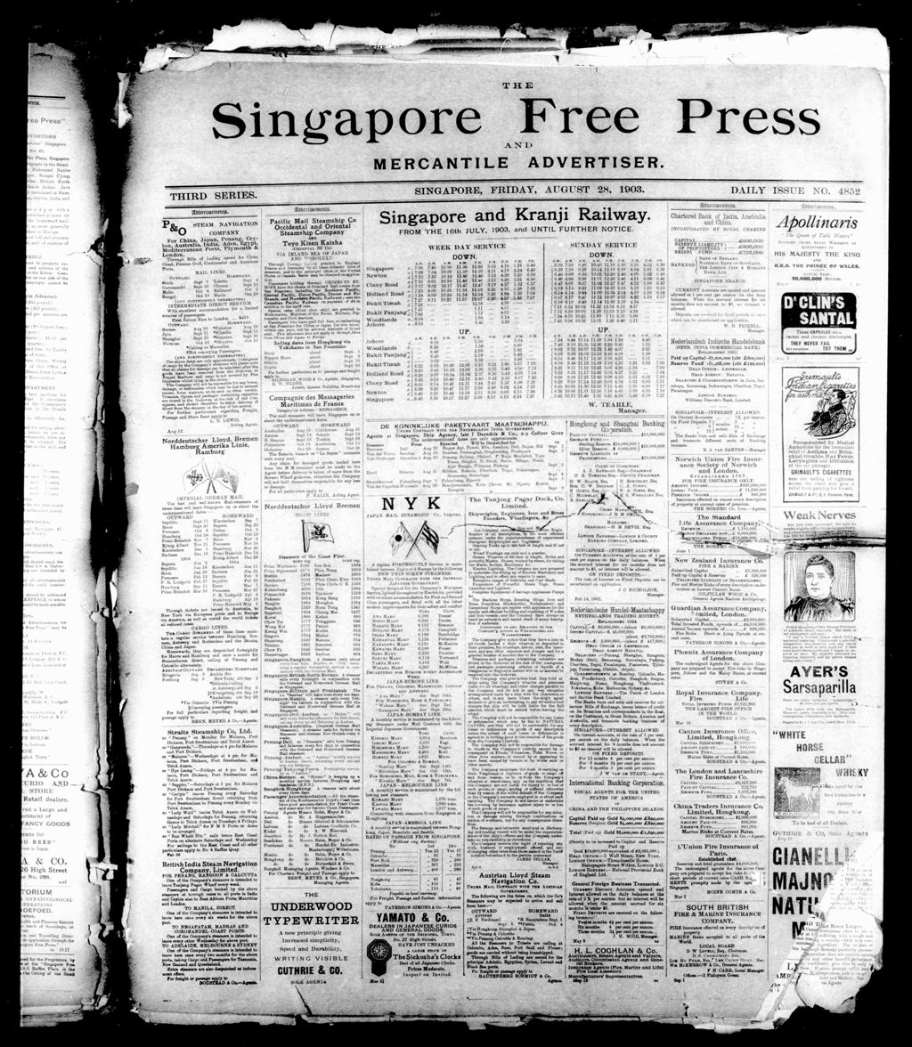 Miniature of Singapore Free Press and Mercantile Advertiser 28 August 1903