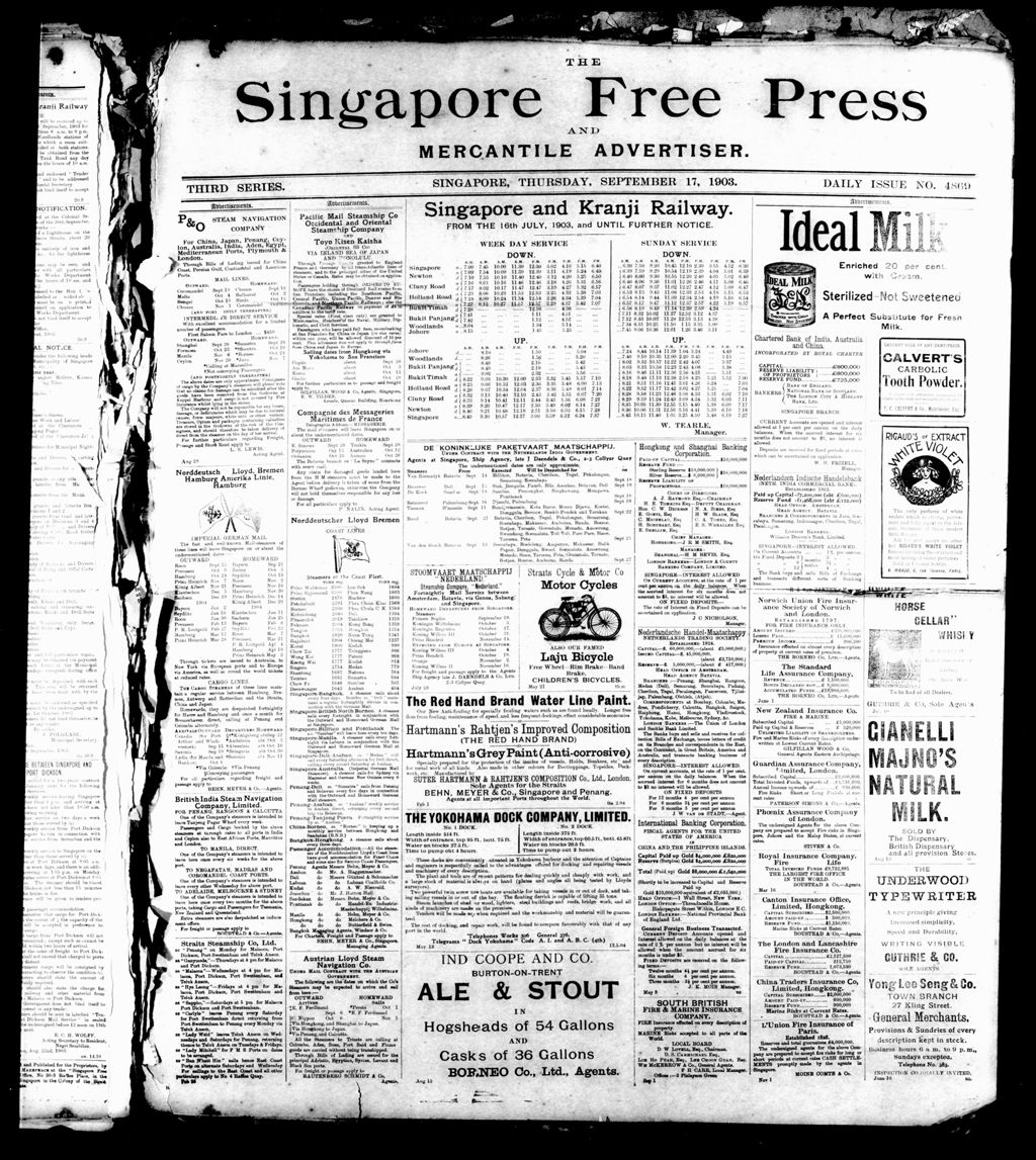 Miniature of Singapore Free Press and Mercantile Advertiser 17 September 1903