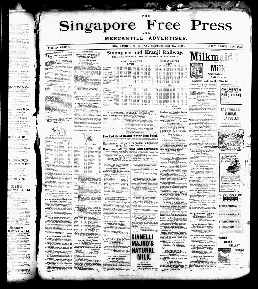 Miniature of Singapore Free Press and Mercantile Advertiser 22 September 1903