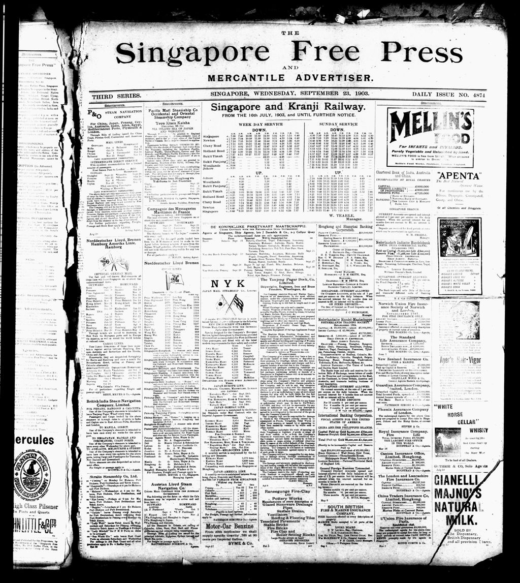 Miniature of Singapore Free Press and Mercantile Advertiser 23 September 1903