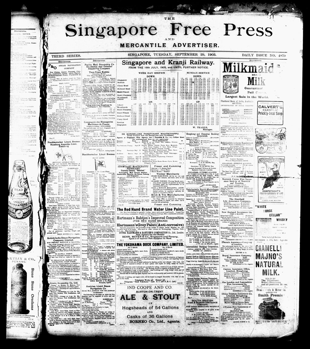 Miniature of Singapore Free Press and Mercantile Advertiser 29 September 1903