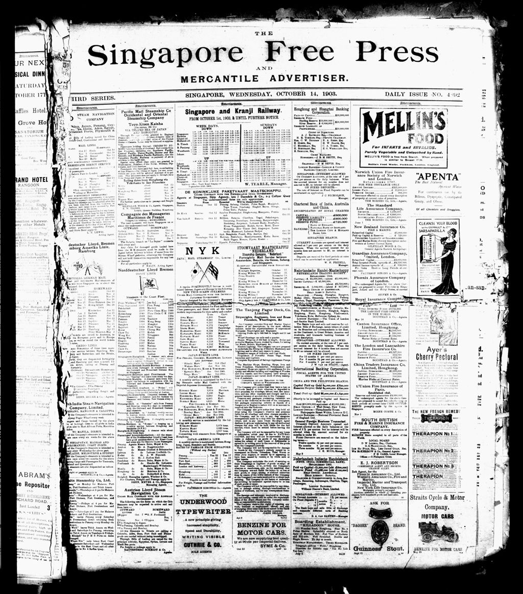 Miniature of Singapore Free Press and Mercantile Advertiser 14 October 1903