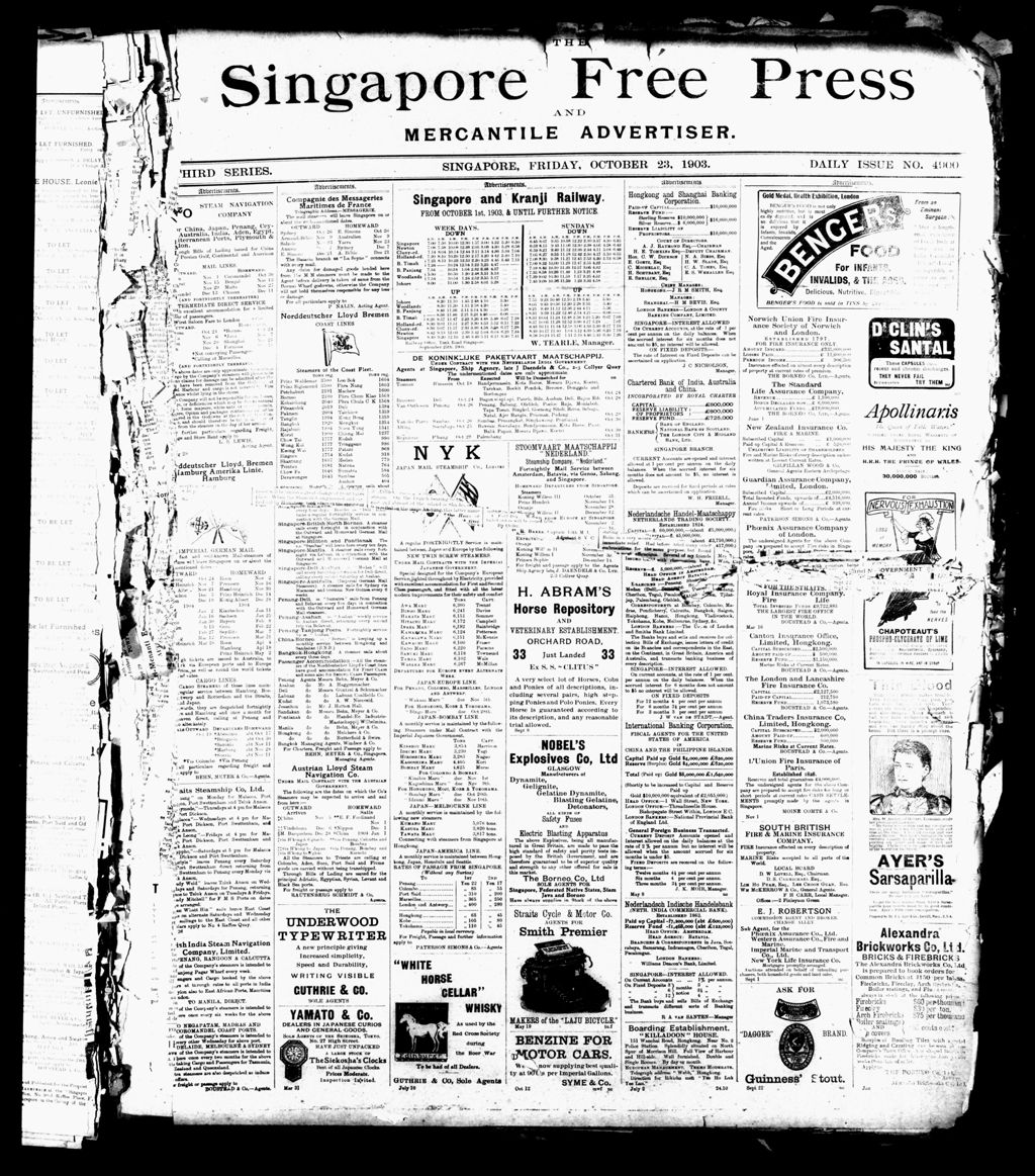 Miniature of Singapore Free Press and Mercantile Advertiser 23 October 1903