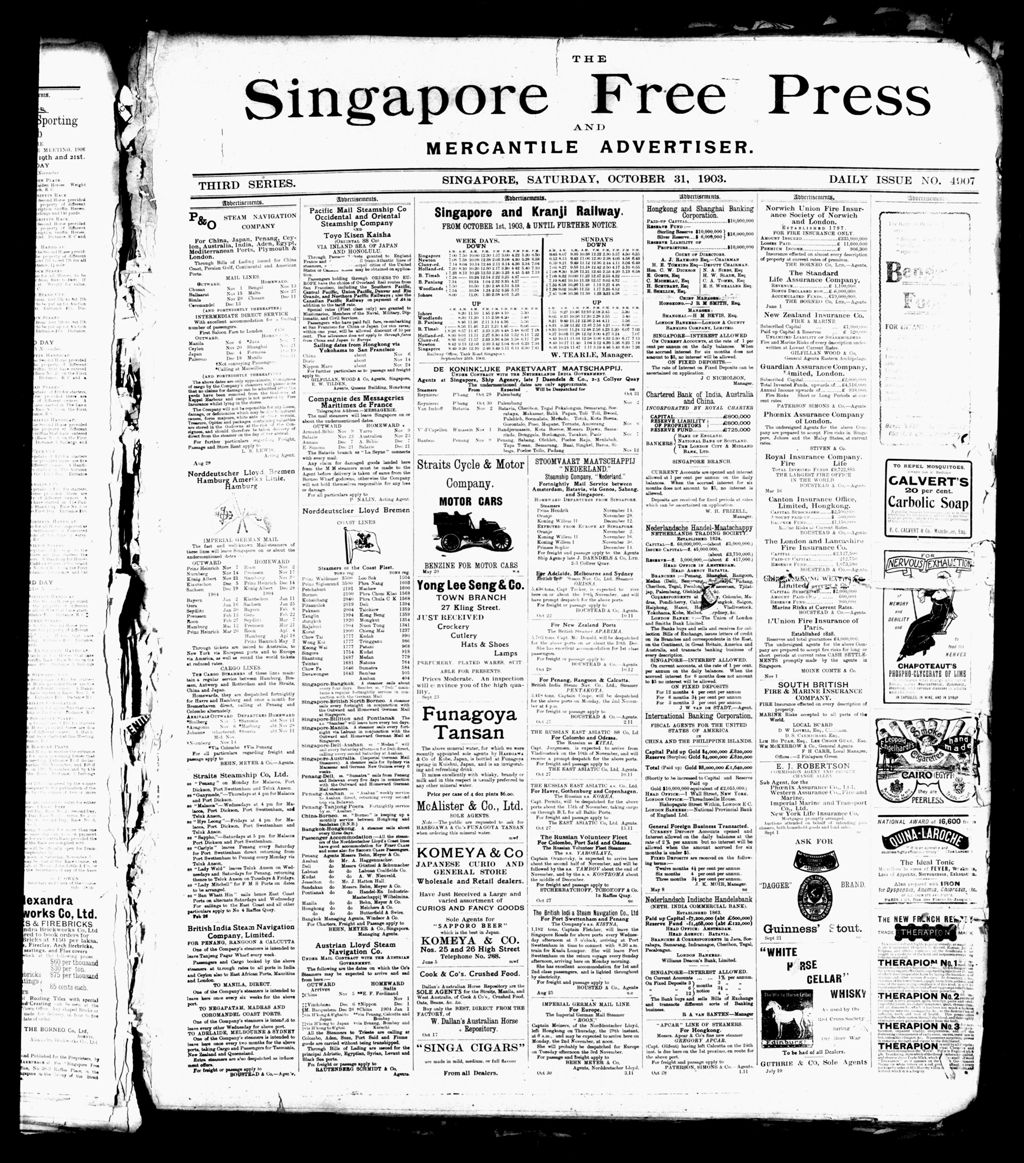 Miniature of Singapore Free Press and Mercantile Advertiser 31 October 1903