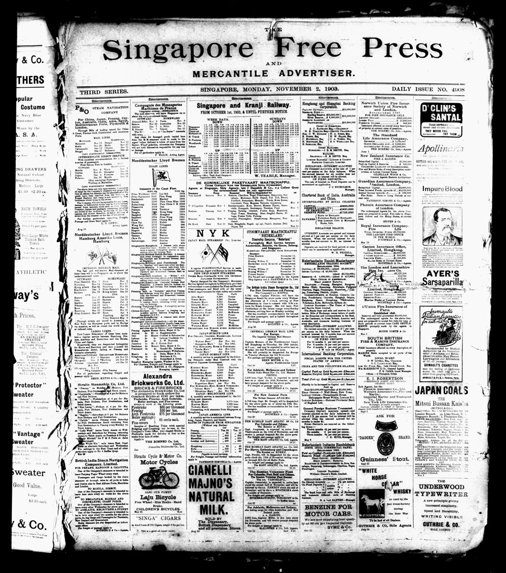 Miniature of Singapore Free Press and Mercantile Advertiser 02 November 1903