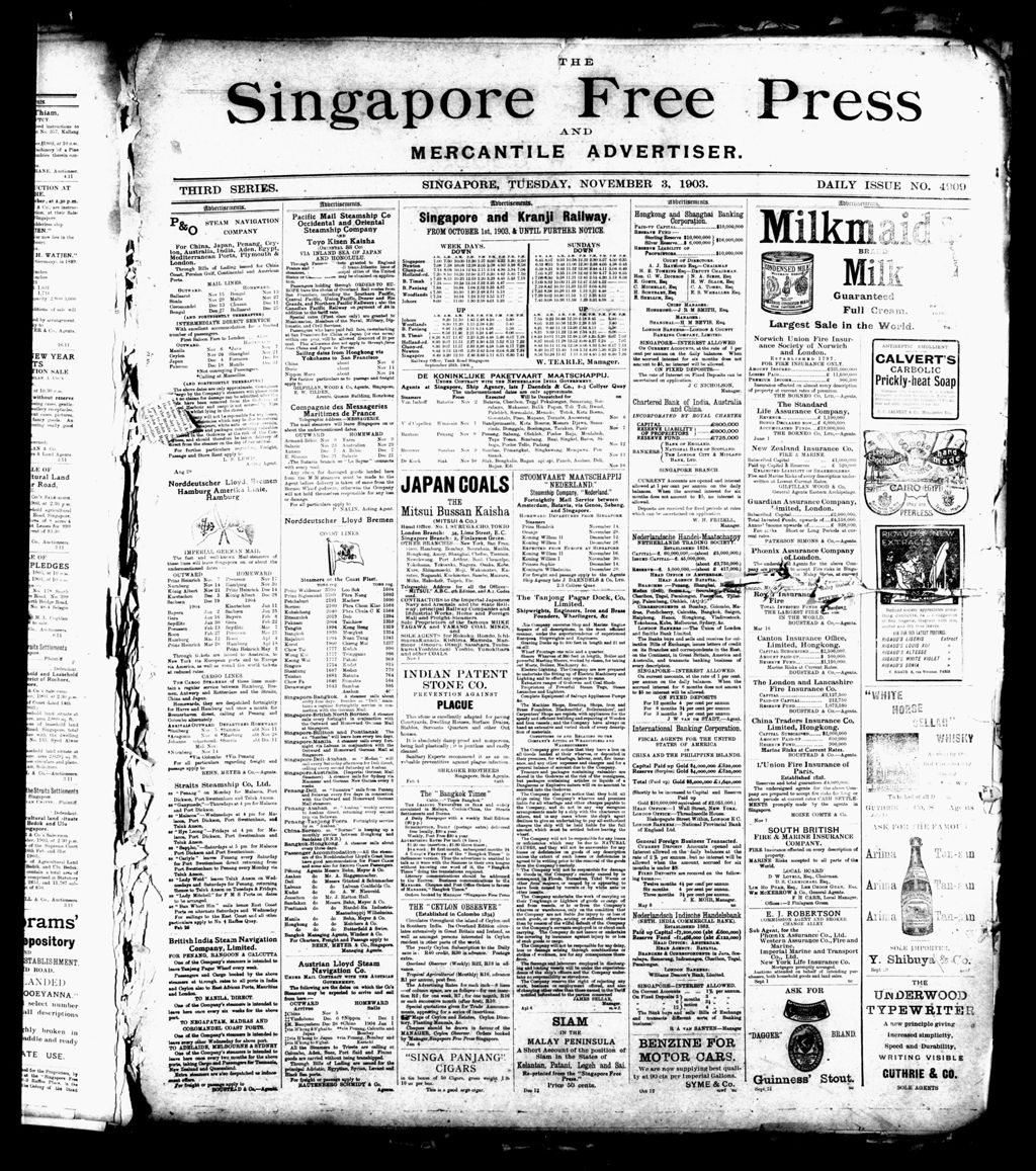 Miniature of Singapore Free Press and Mercantile Advertiser 03 November 1903