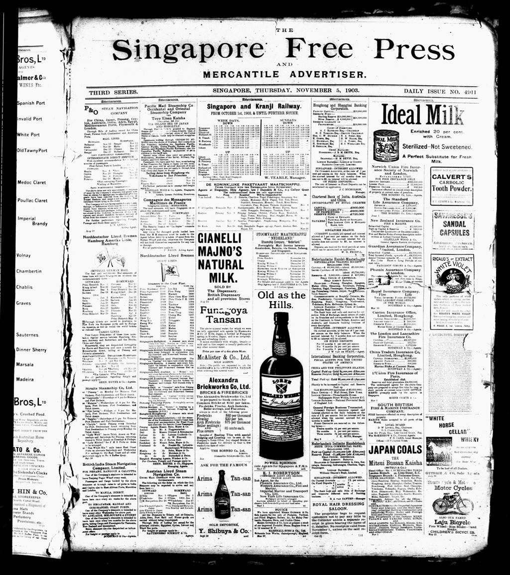 Miniature of Singapore Free Press and Mercantile Advertiser 05 November 1903