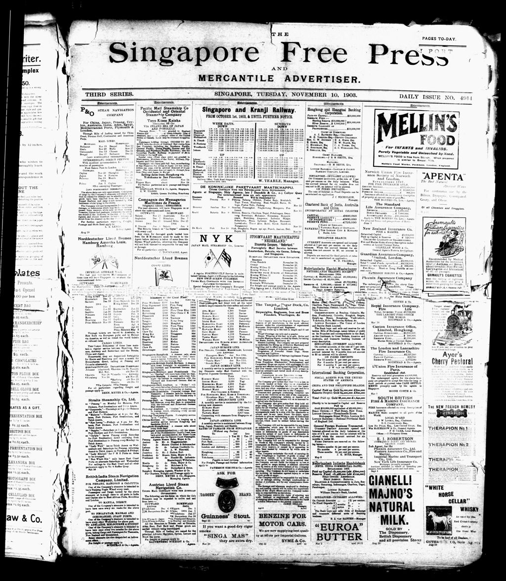 Miniature of Singapore Free Press and Mercantile Advertiser 10 November 1903