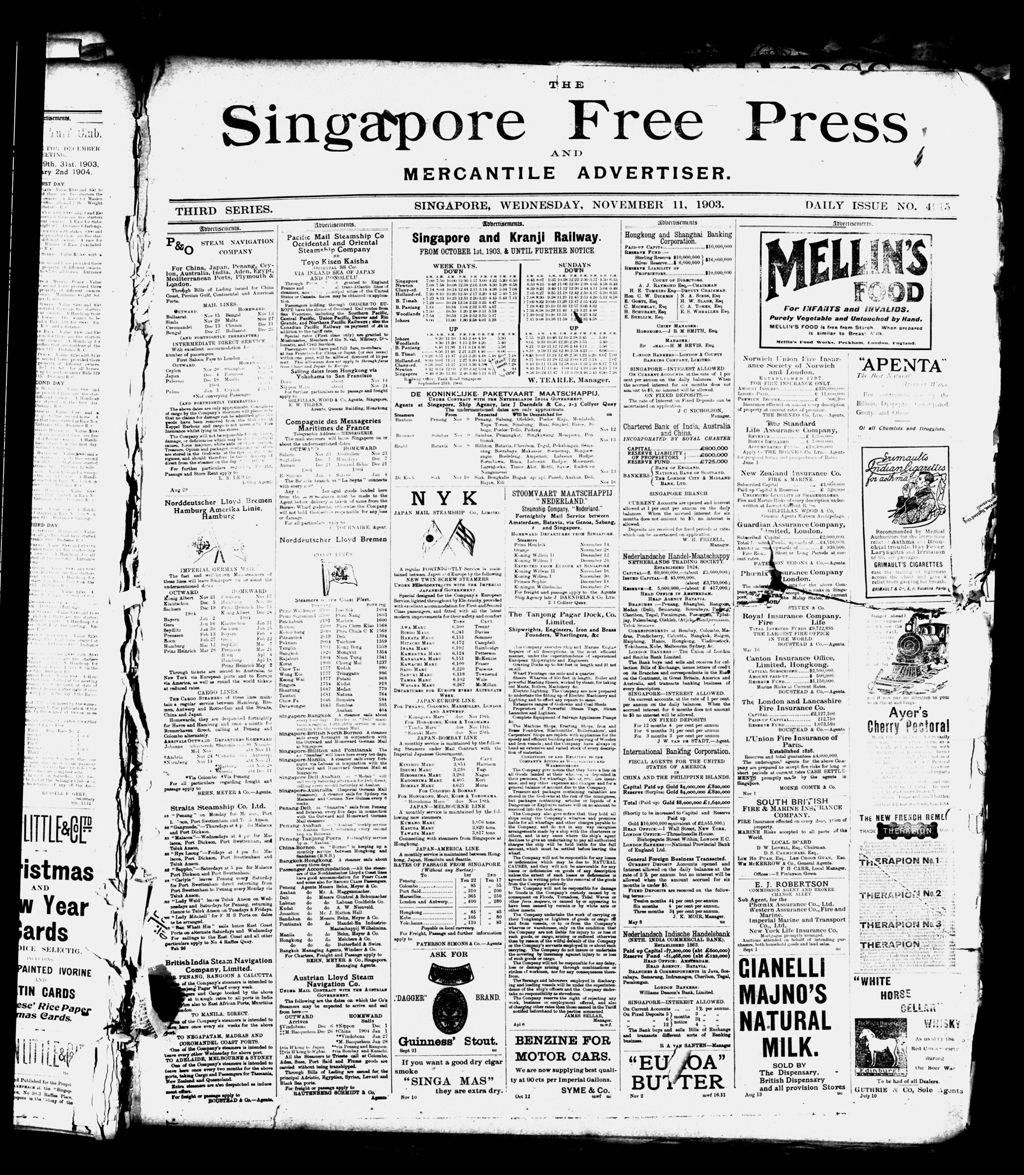 Miniature of Singapore Free Press and Mercantile Advertiser 11 November 1903