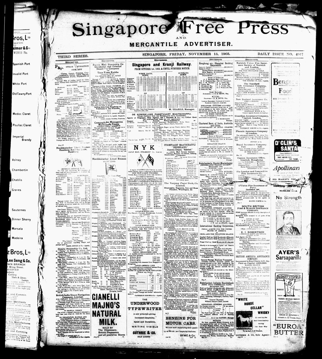 Miniature of Singapore Free Press and Mercantile Advertiser 13 November 1903