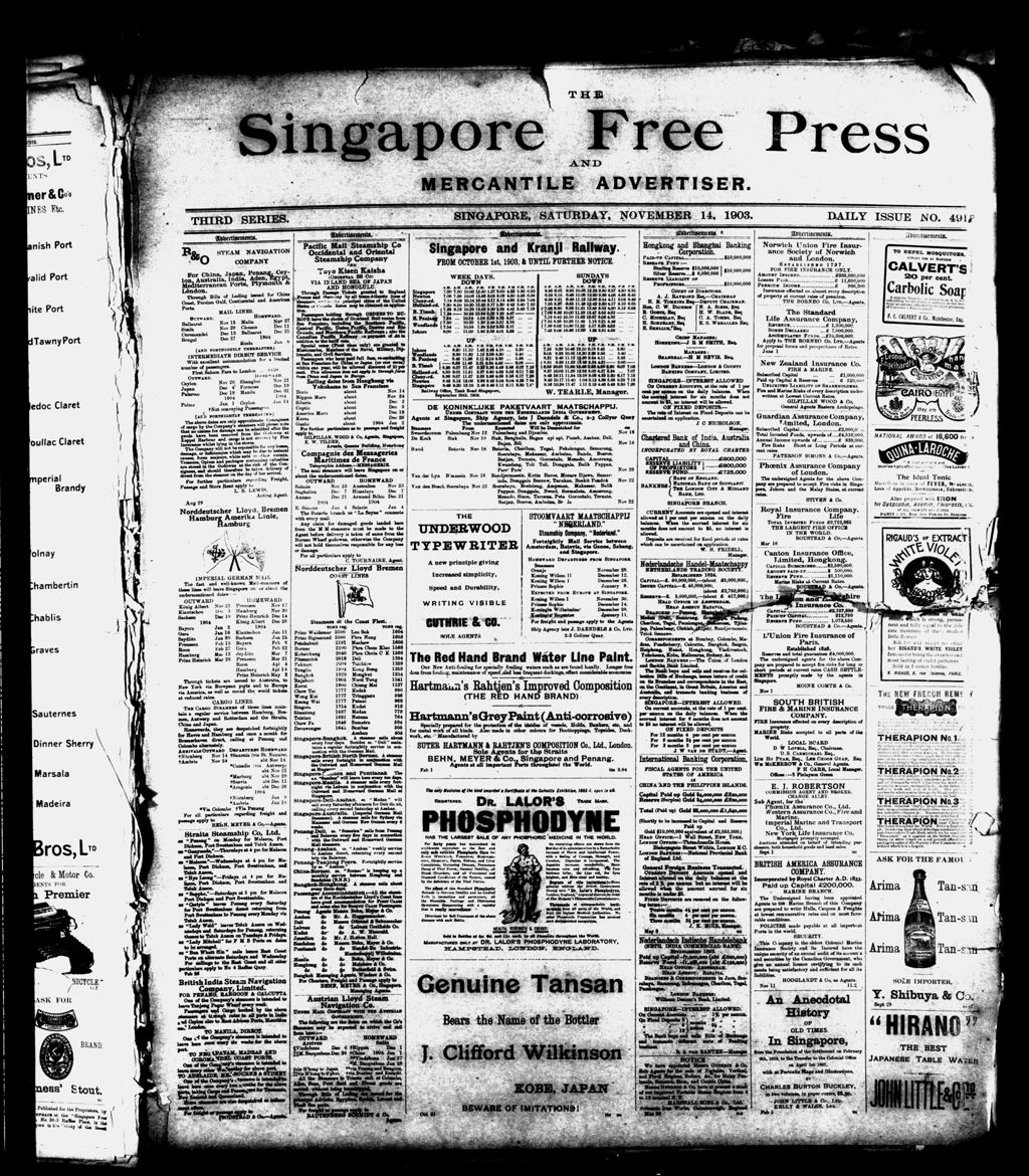 Miniature of Singapore Free Press and Mercantile Advertiser 14 November 1903