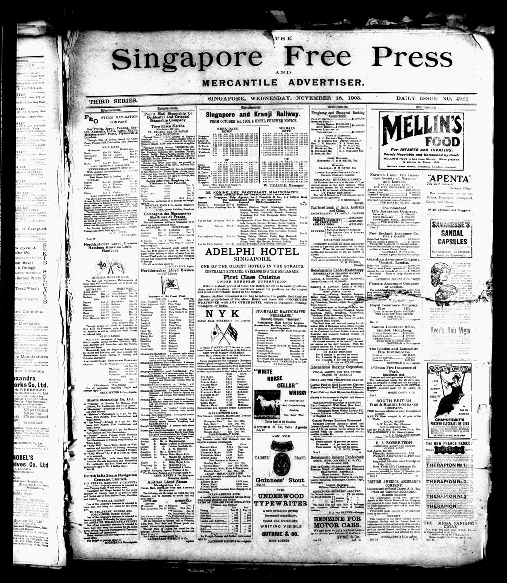 Miniature of Singapore Free Press and Mercantile Advertiser 18 November 1903