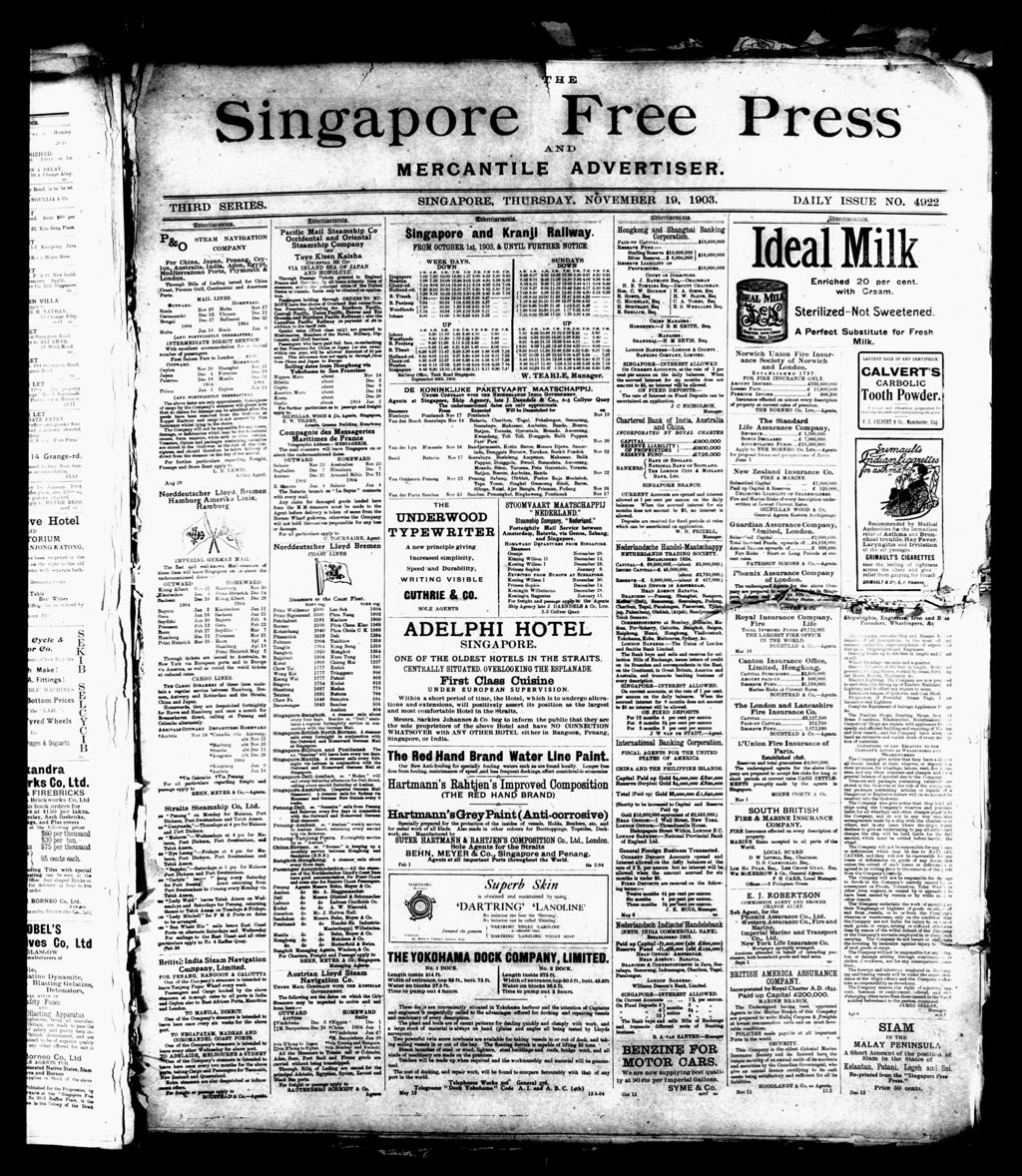 Miniature of Singapore Free Press and Mercantile Advertiser 19 November 1903