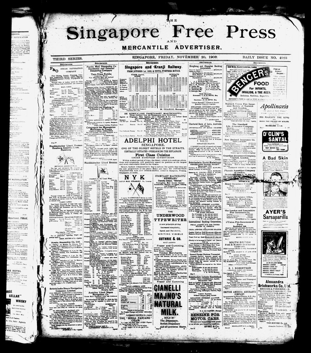 Miniature of Singapore Free Press and Mercantile Advertiser 20 November 1903