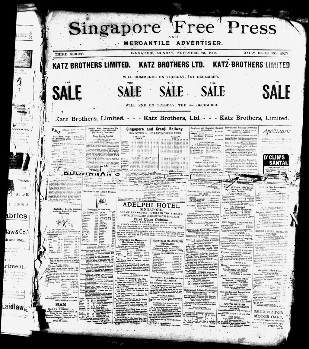 Miniature of Singapore Free Press and Mercantile Advertiser 23 November 1903