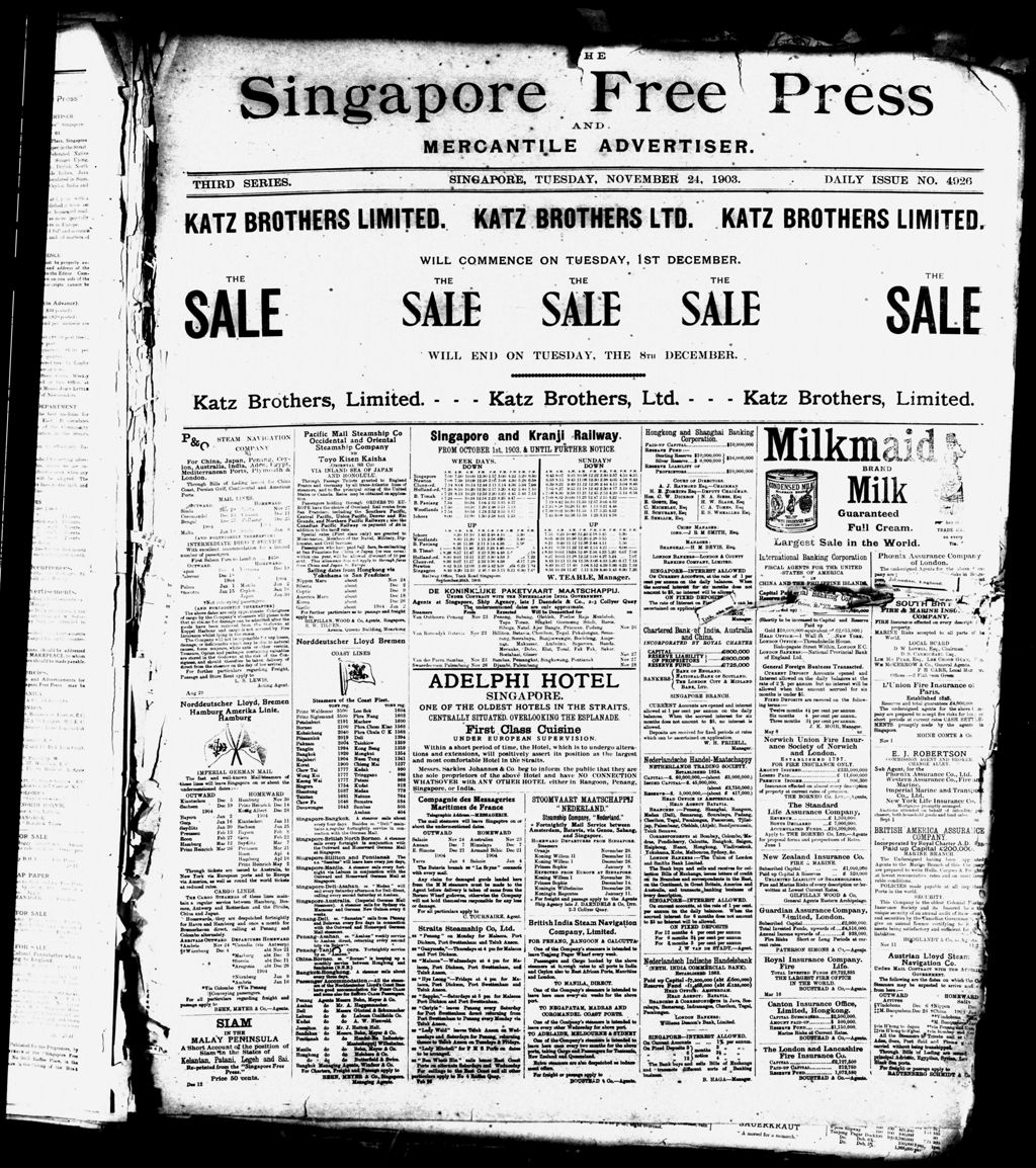 Miniature of Singapore Free Press and Mercantile Advertiser 24 November 1903