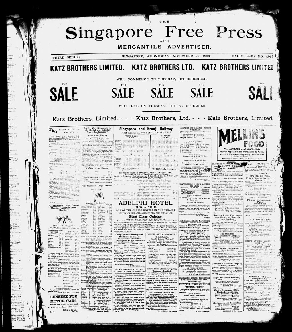 Miniature of Singapore Free Press and Mercantile Advertiser 25 November 1903