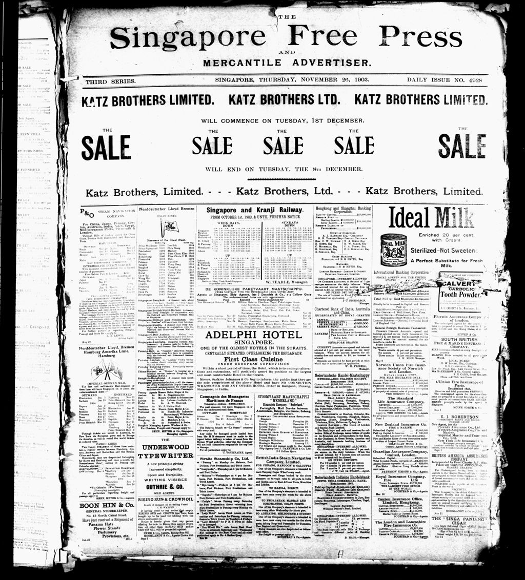 Miniature of Singapore Free Press and Mercantile Advertiser 26 November 1903