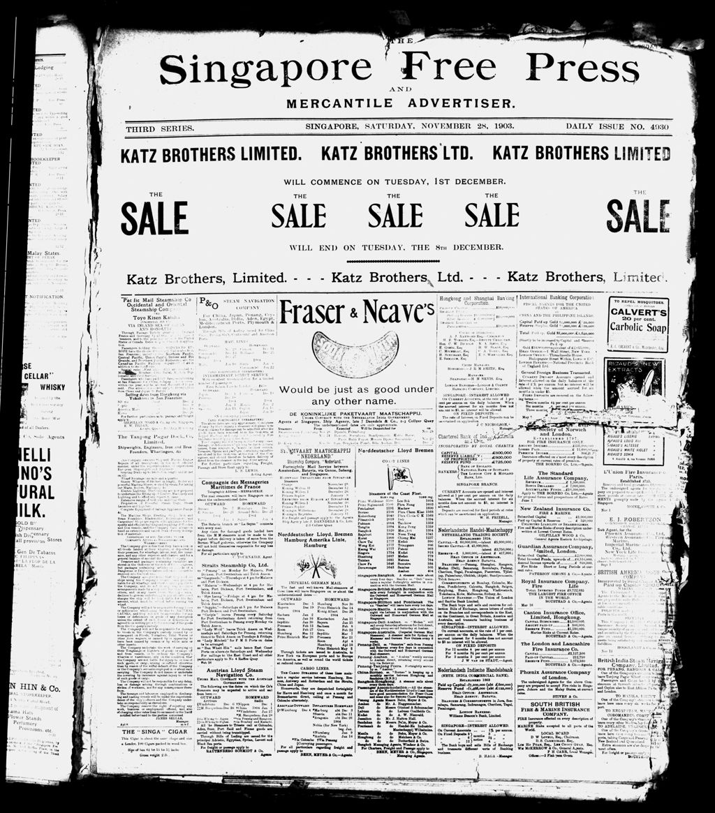 Miniature of Singapore Free Press and Mercantile Advertiser 28 November 1903