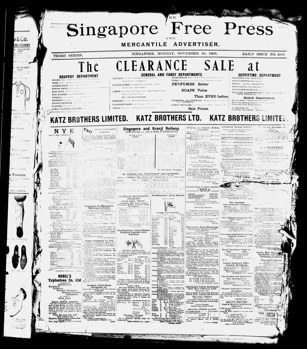 Miniature of Singapore Free Press and Mercantile Advertiser 30 November 1903