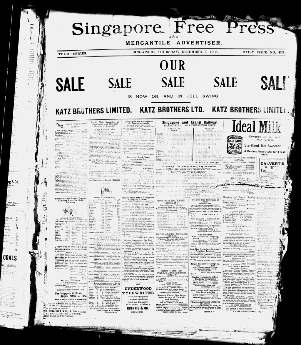 Miniature of Singapore Free Press and Mercantile Advertiser 03 December 1903