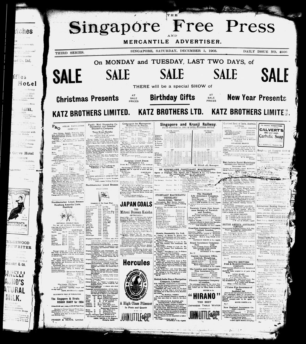 Miniature of Singapore Free Press and Mercantile Advertiser 05 December 1903