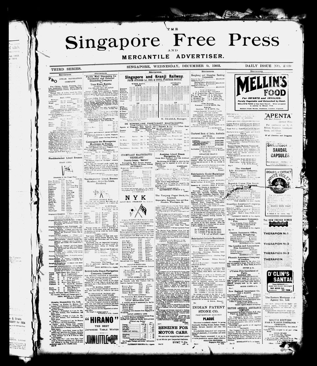 Miniature of Singapore Free Press and Mercantile Advertiser 09 December 1903