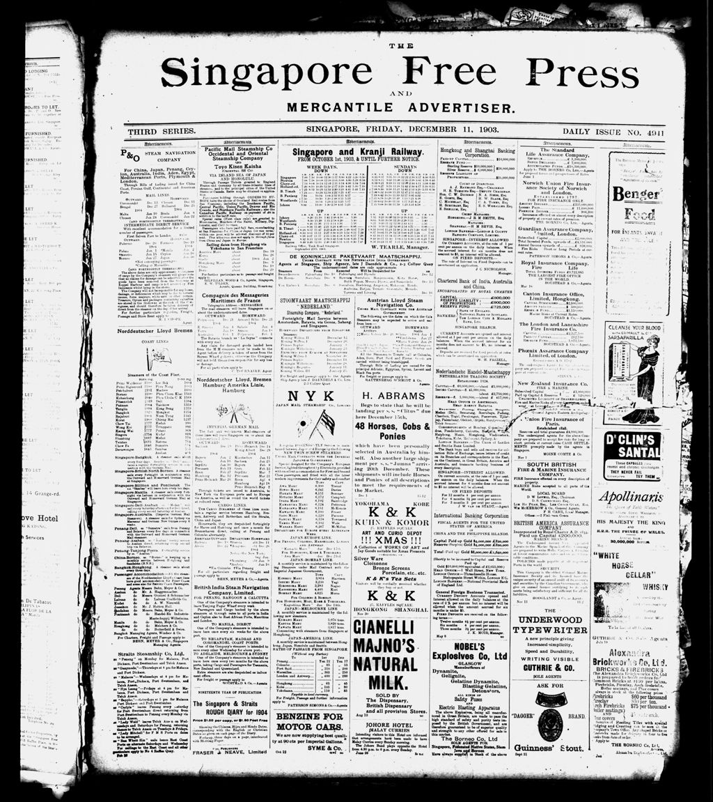 Miniature of Singapore Free Press and Mercantile Advertiser 11 December 1903