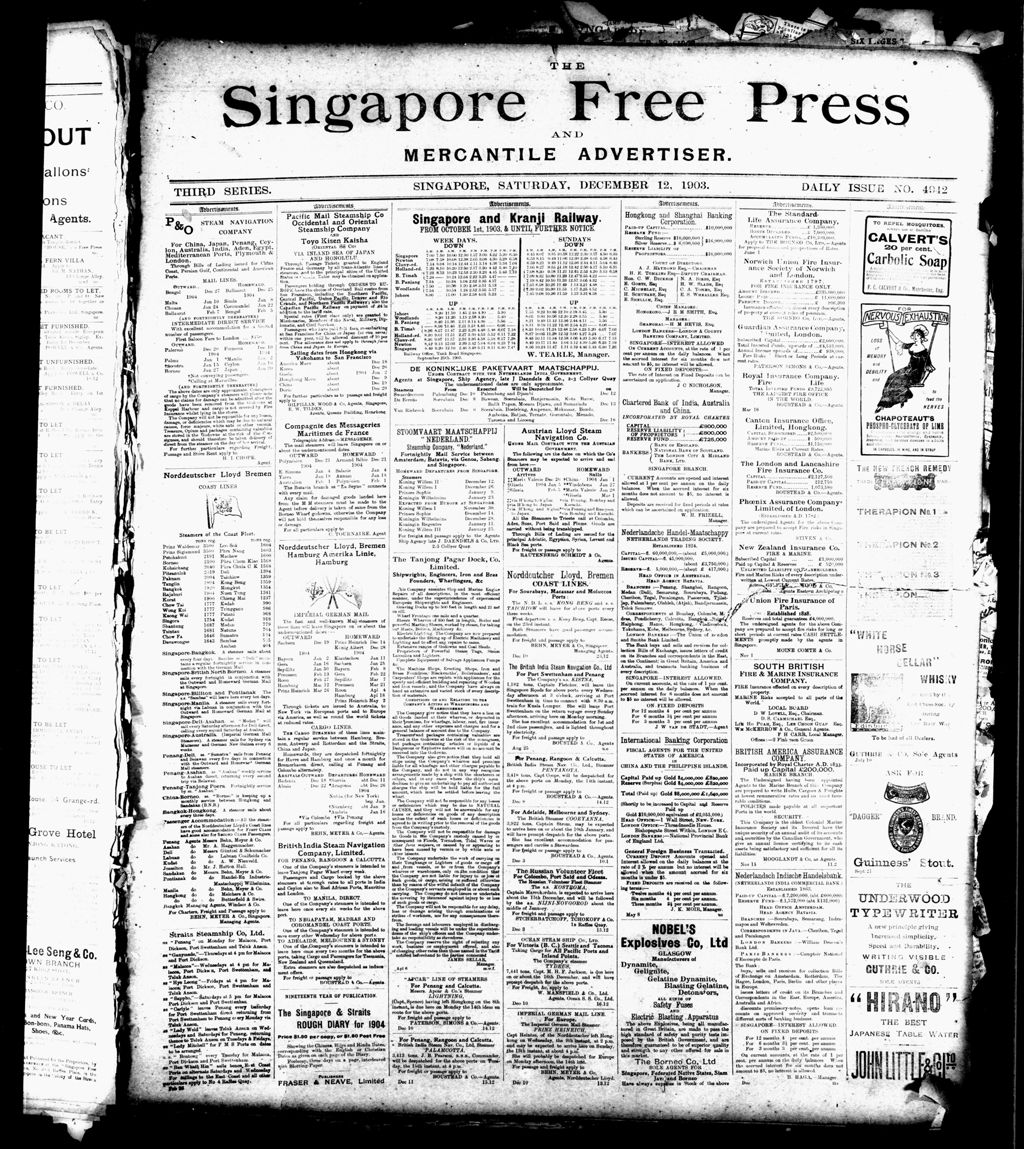 Miniature of Singapore Free Press and Mercantile Advertiser 12 December 1903