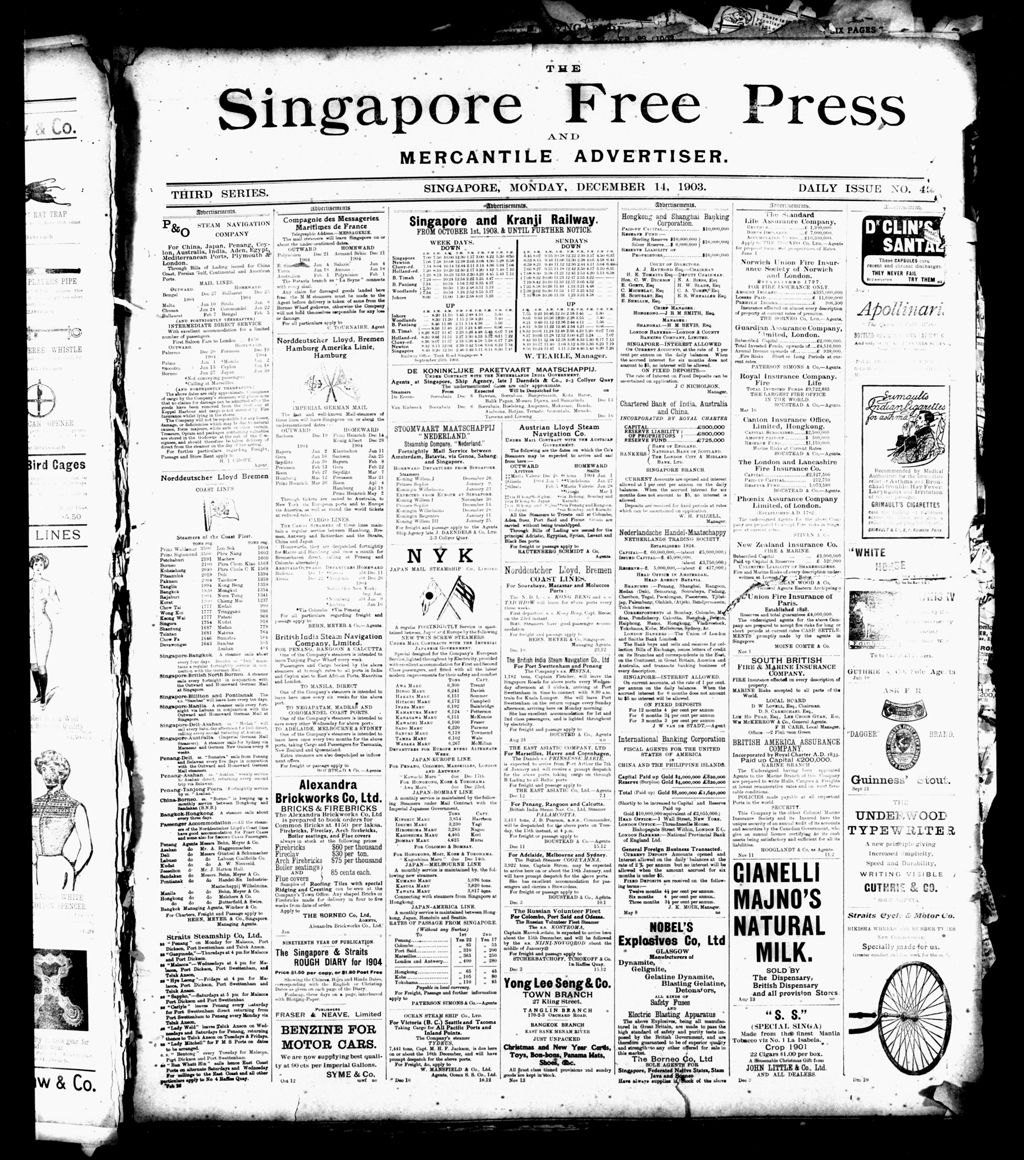 Miniature of Singapore Free Press and Mercantile Advertiser 14 December 1903