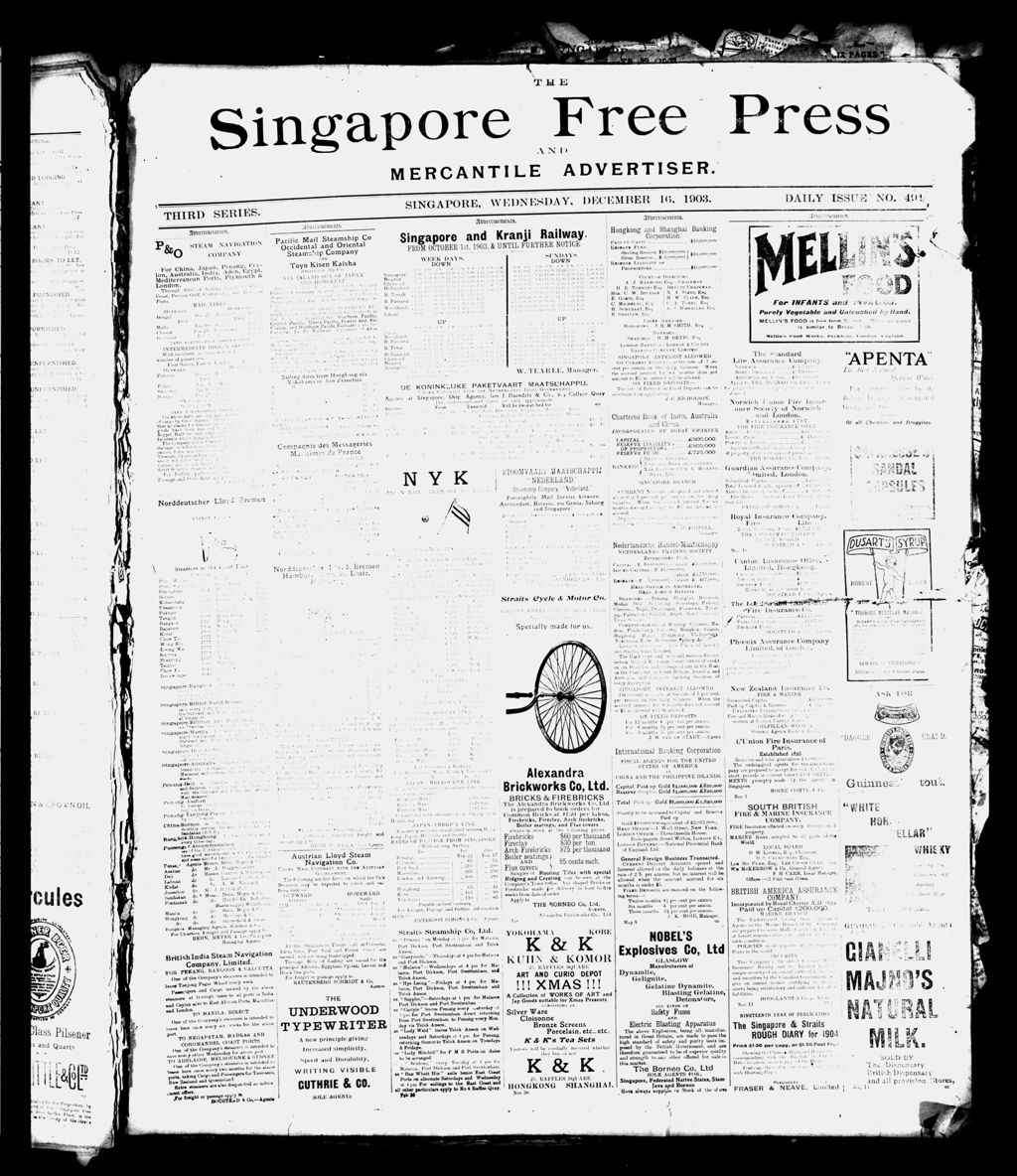 Miniature of Singapore Free Press and Mercantile Advertiser 16 December 1903