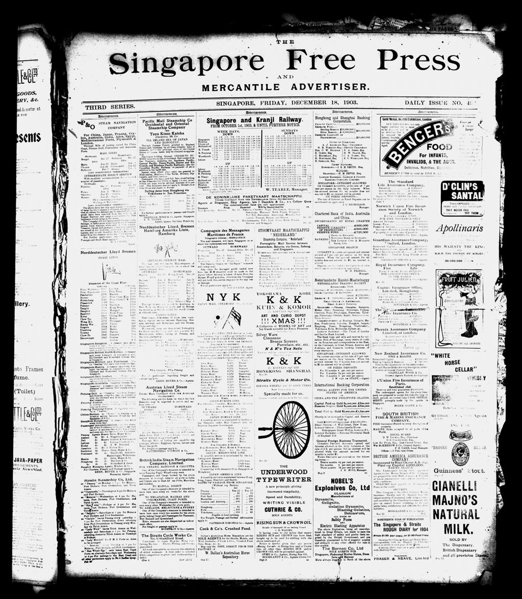 Miniature of Singapore Free Press and Mercantile Advertiser 18 December 1903